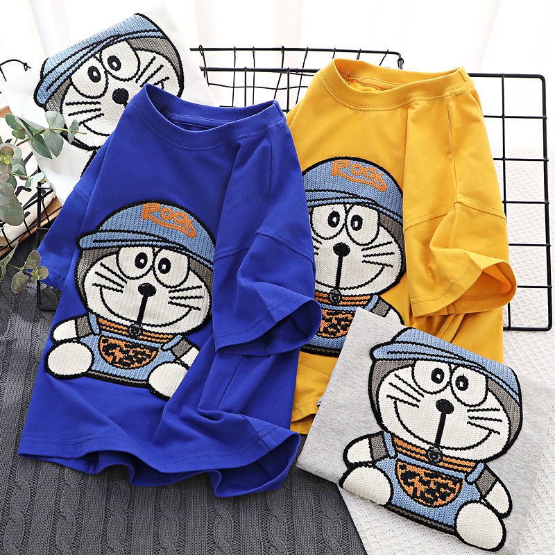 Áo Thun cotton Tay Ngắn In Hình doraemon Cho Bé Trai (3-14 Tuổi)