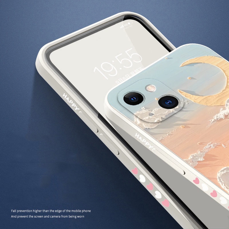 Dầu hoa mặt trăng trường hợp điện thoại Samsung Galaxy S23 Ultra S22 S21 Plus S21 FE Note 20 Ultra Chất lỏng Silicone Side Die Cover