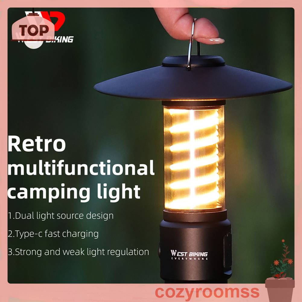 Đèn Cắm Trại Phong Cách Retro Chống Thấm Nước 400LM 2200mAh Sạc USB Tiện Lợi