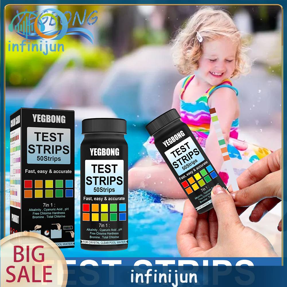 Bộ 50 Giấy Kiểm Tra Độ Cứng 7 Trong 1 Clo PH Alkalinity Cho Hồ Bơi SPA