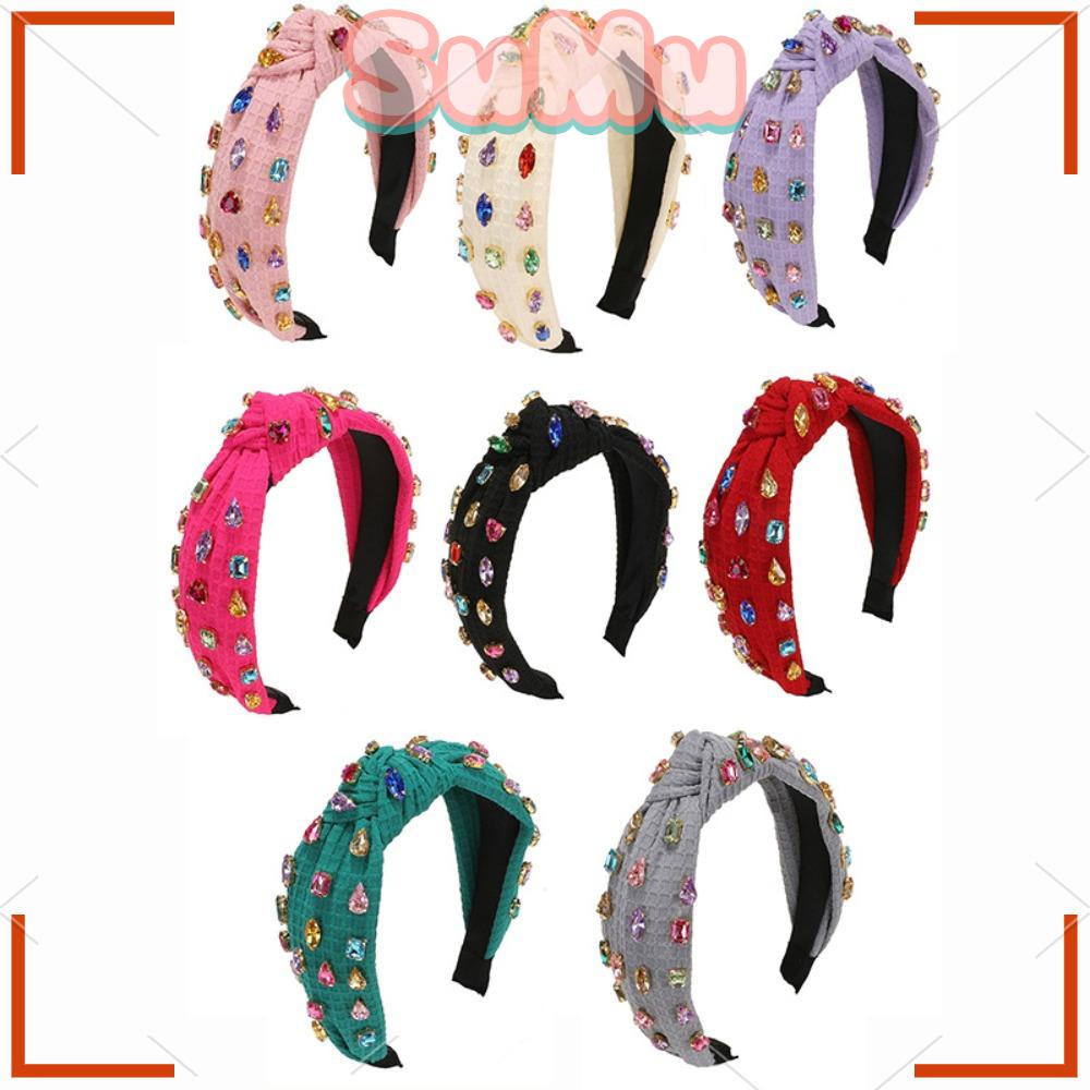 Sumu Băng Đô Vải Bản Rộng Thắt Nút Đính Pha Lê Nghệ Thuật Cá Tính