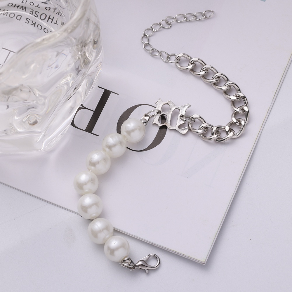 Vòng cổ Chuỗi Ngọc Trai Khắc Chữ Phong Cách Punk Hip Hop Sáng Tạo Có Thể Điều Chỉnh Dành Cho Cặp Đôi