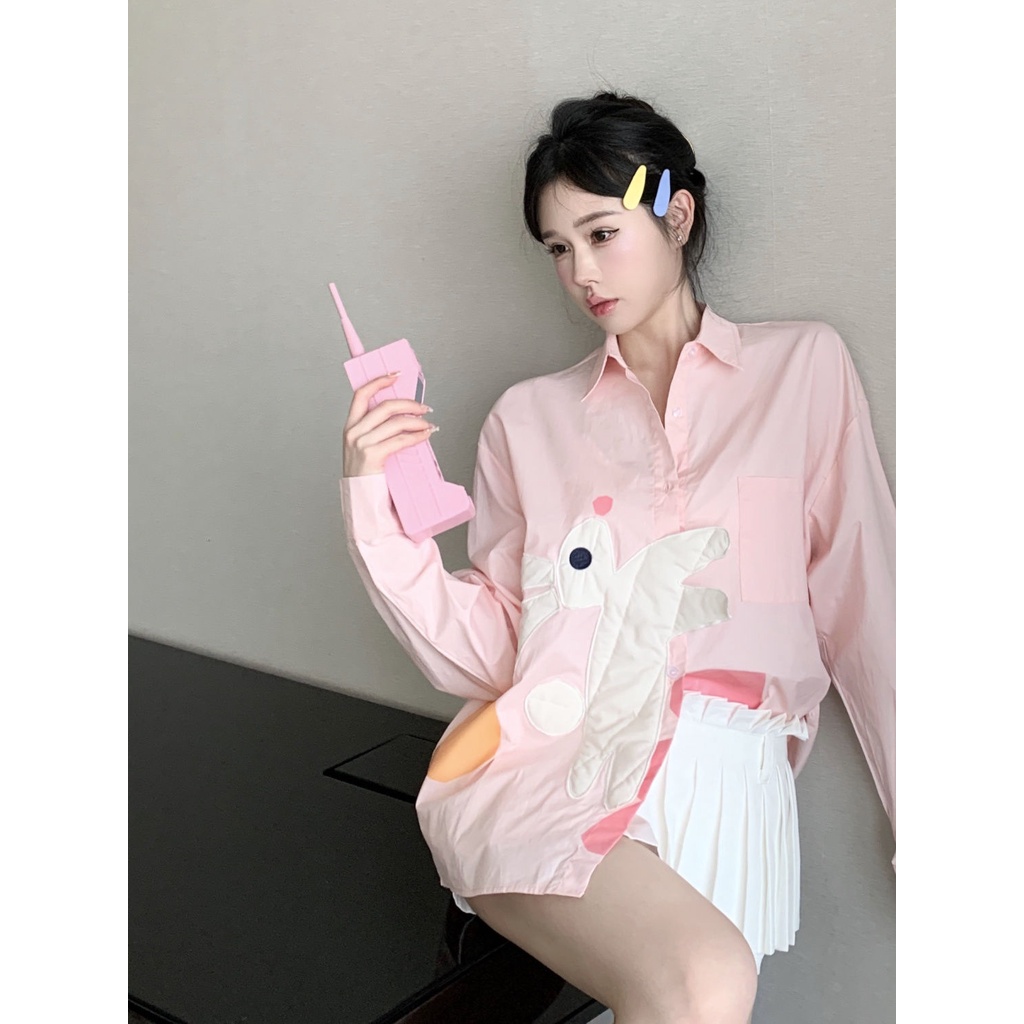 Áo Sơ Mi Tay Dài Màu Hồng Thời Trang Cho Nữ