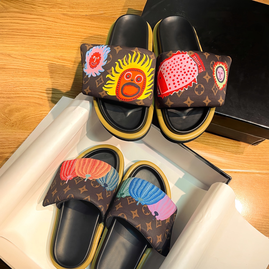 Yayoi Kusama Dép Sandal Đế Dày Phẳng Thêu Chữ Bí Ngô Dễ Thương Thời Trang Mùa Hè Cổ Điển Cho Nam Và Nữ