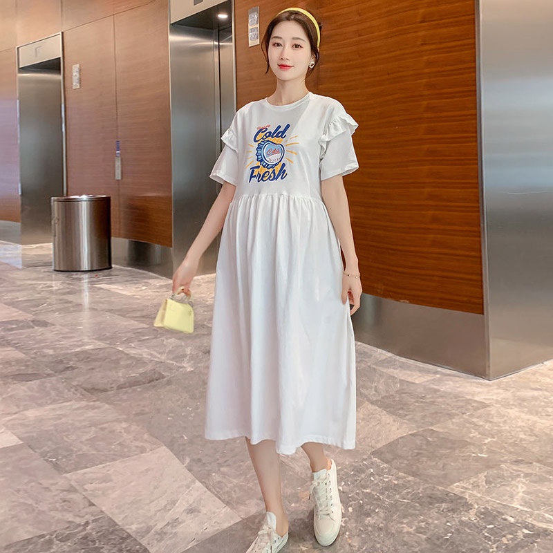 Planet Đầm Thun Midi Tay Ngắn Phong Cách Hàn Quốc Thời Trang Mùa Hè Xinh Xắn Cho Mẹ Bầu