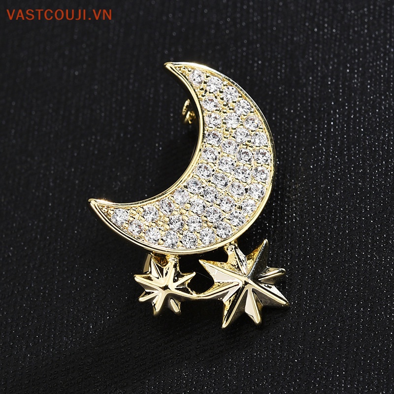Ghim Cài Áo Hình Trăng Sao Đính Đá Thanh Lịch Cho Nữ