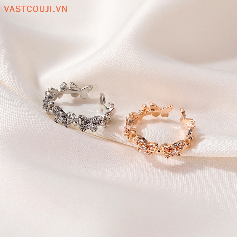 Nhẫn Hở Hình Bướm Đính Đá Zircon Phong Cách Gothic Thời Trang Tinh Tế Có Thể Điều Chỉnh Cho Nữ
