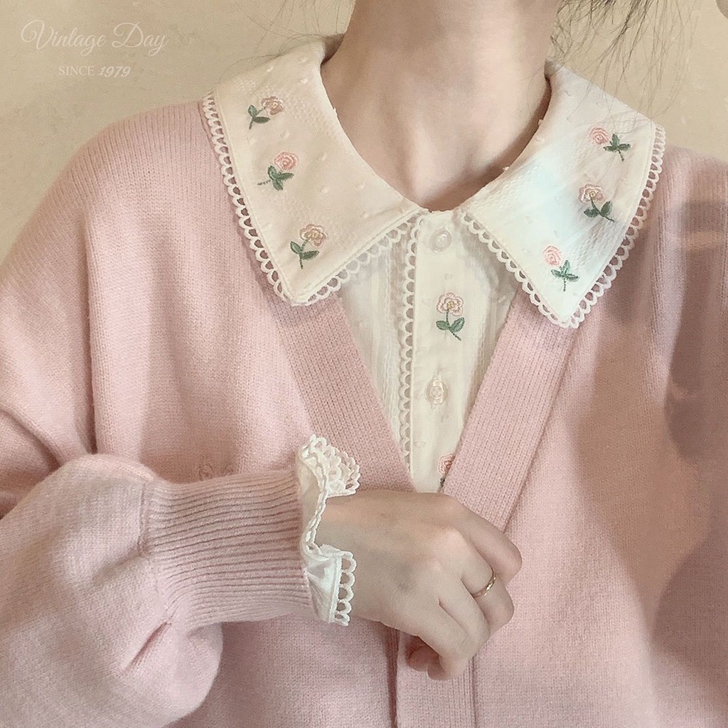 Áo Sơ Mi Cotton Tay Dài Cổ Búp Bê Thêu Họa Tiết Phong Cách Nhật Bản Thời Trang Mùa Xuân Cho Nữ