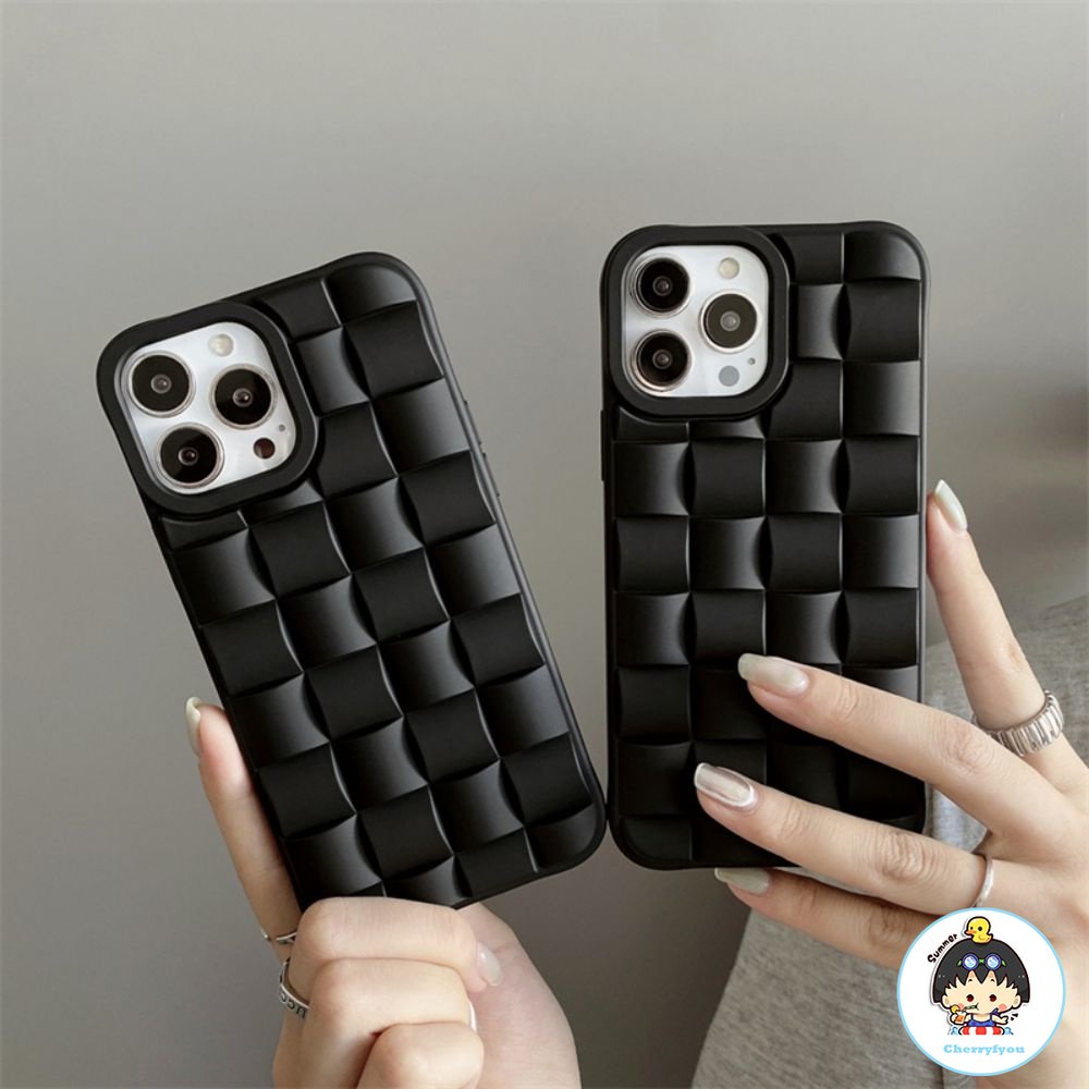 Ốp Điện Thoại TPU Mềm Họa Tiết Đan Chéo Màu Đen Sang Trọng Chống Rơi Cho IPhone 14 13 12 11 Pro Max X XR 8 7 Plus