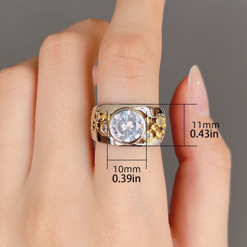 Ygt Nhẫn Đính Đá Zircon Hai Tông Màu Phong Cách Vintage Sang Trọng Cho Cặp Đôi