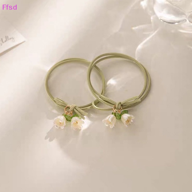 {Ffsd} Set 2 Vòng Tay Dây Co Giãn Mặt Hoa Màu Xanh Lá / Hồng Ngọt Ngào Cho Nữ