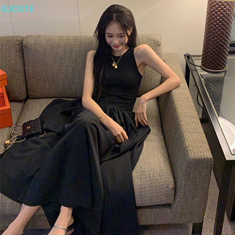 GJCUTE Đầm Chữ A Cổ Tròn Không Tay Màu Trơn Thời Trang Hàn Quốc Cho Nữ