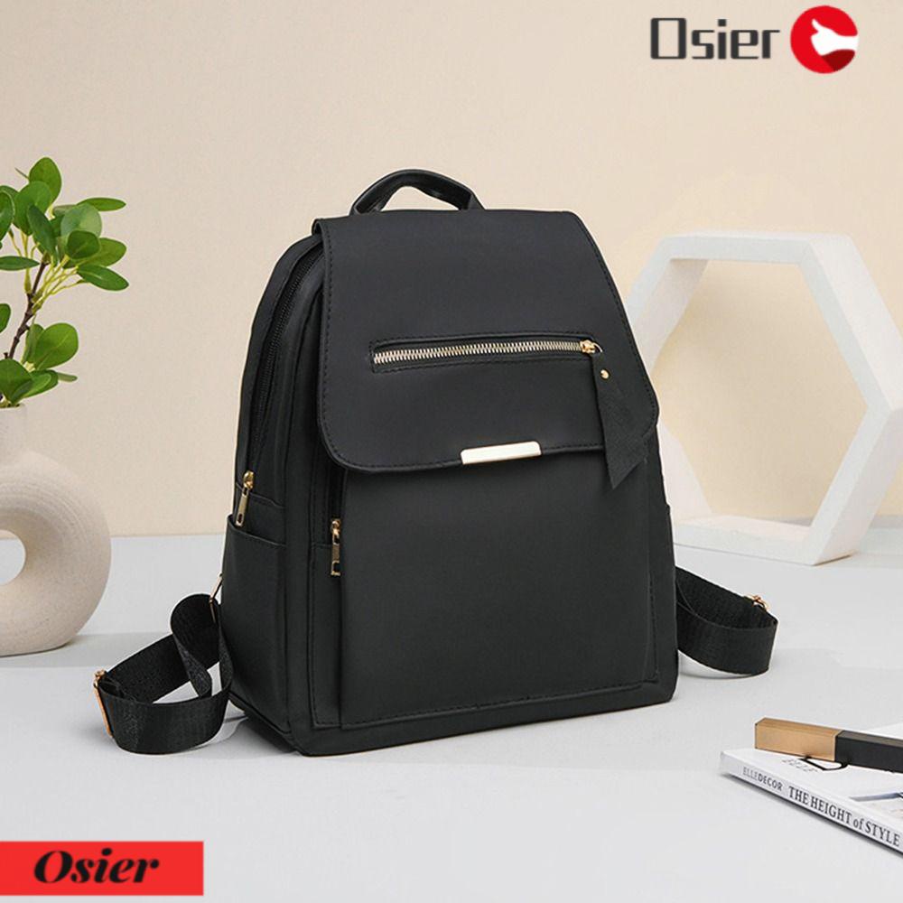 OSIER1 Ba Lô Nylon Màu Đen Trơn Chống Nước Sức Chứa Lớn Dành Cho Nữ