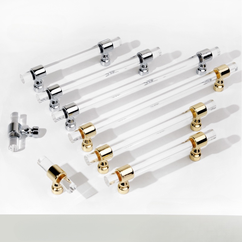 Tay Nắm Ngăn Kéo Tủ Bằng Acrylic Trong Suốt Màu Bạc Sáng Hiện Đại