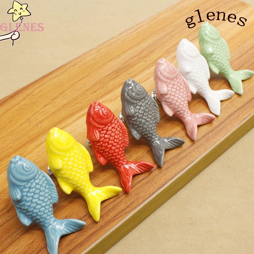 GLENES Tay Nắm Ngăn Kéo Tủ Bằng Sứ Hình Cá Dễ Thương Cho Nhà Bếp