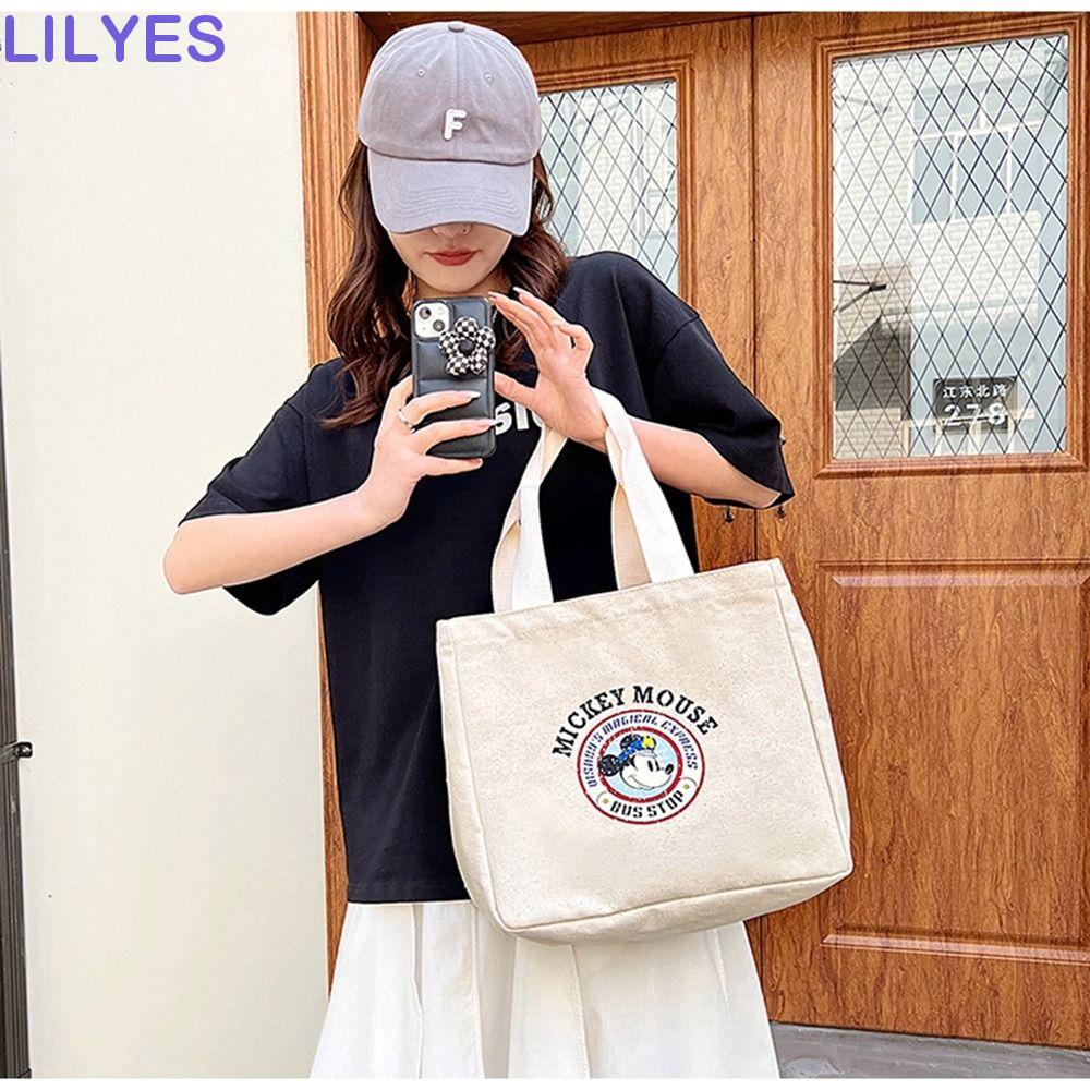 LILYES Túi Xách Vải Oxford Cỡ Lớn In Hình Chuột Mickey Đơn Giản Dễ Phối Đồ
