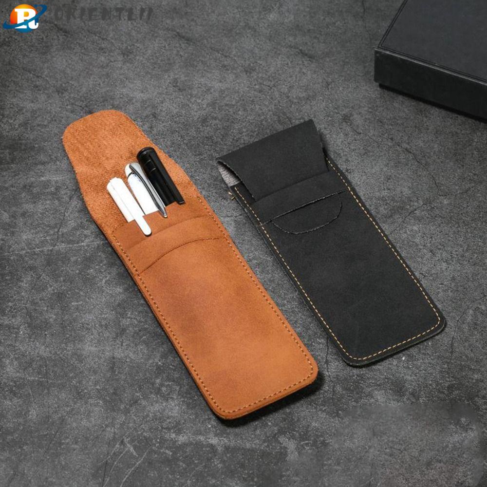 ORIENTLII Bộ 2 Túi Đựng Bút Bằng Da PU Thiết Kế Giản Dị Phong Cách Vintage