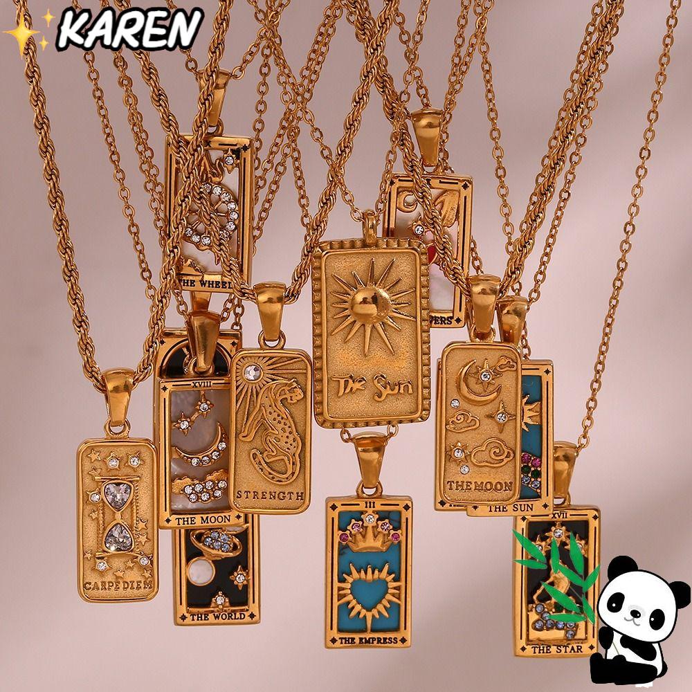 KAREN Vòng cổ Mặt Bài Tarot Bằng Thép Không Gỉ Màu Vàng Kim Không Đánh Dấu Bài Tarot May Mắn Cho Nữ