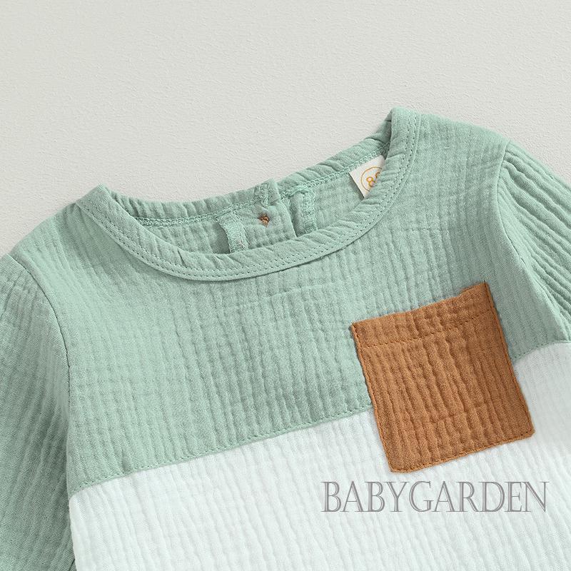 Set Đồ Mùa Thu 2 Món Gồm Áo Tay Dài + Quần Có Túi Màu Sắc Tương Phản Cho Bé Trai / 6 Tháng-4 Tuổi