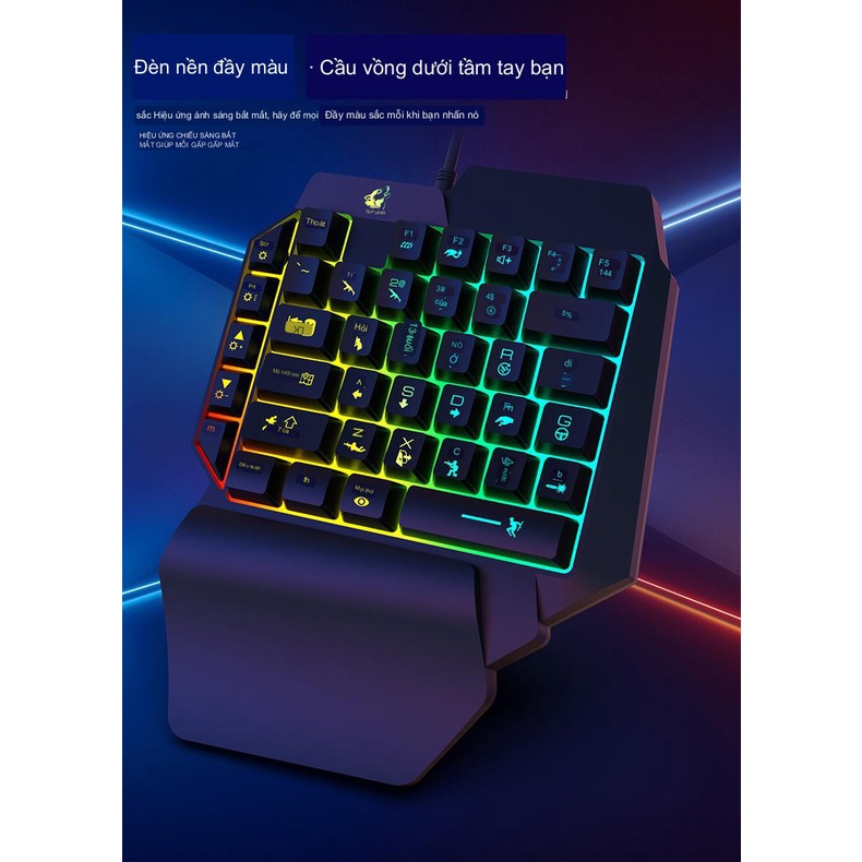 Bàn phím giả cơ một tay   bàn phím chơi game có đèn LED một tay có dây đầy màu sắc