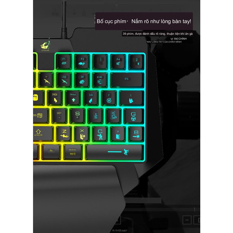 Bàn phím giả cơ một tay   bàn phím chơi game có đèn LED một tay có dây đầy màu sắc