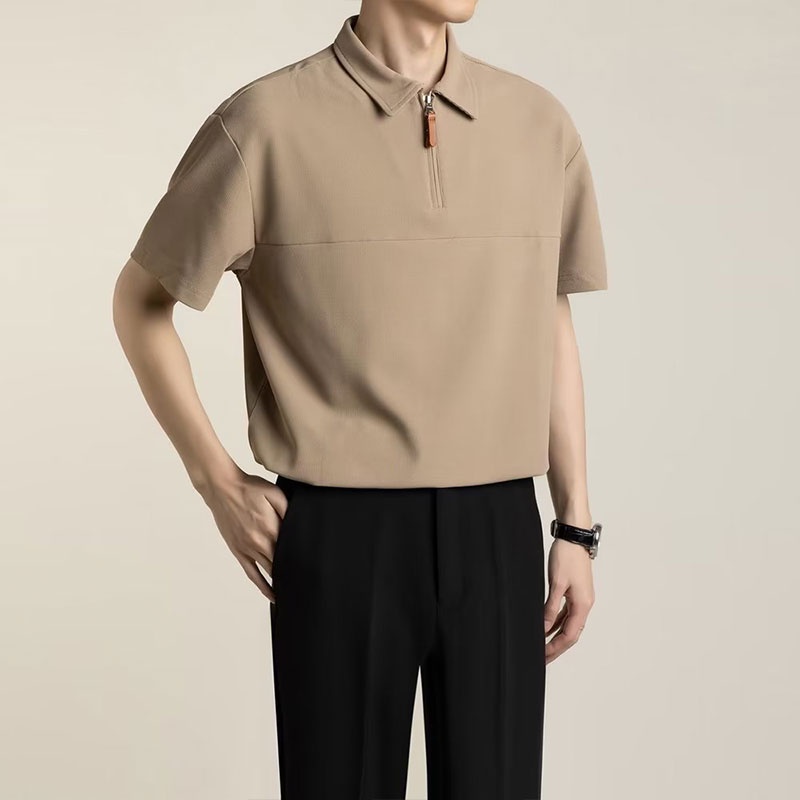 Áo thun polo HANLU ngắn tay phối khóa kéo thời trang dành cho nam