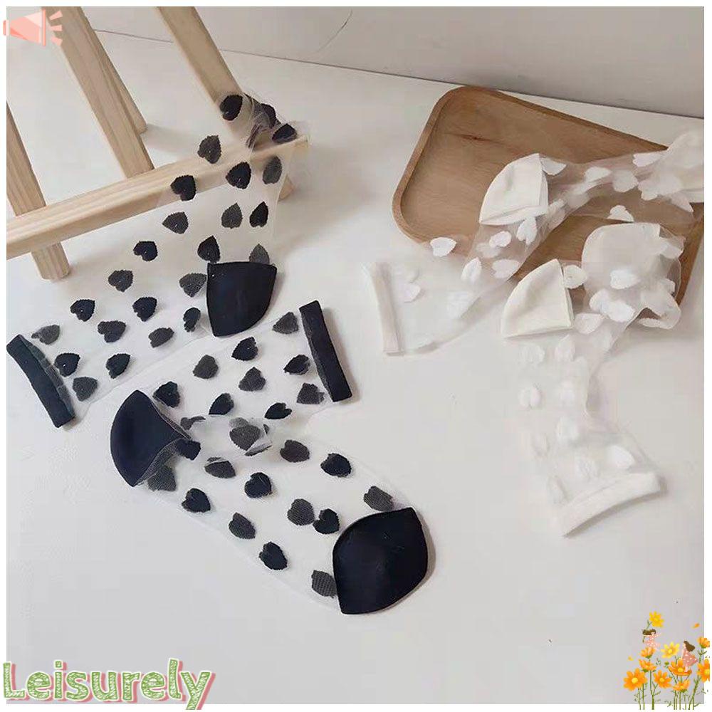 LEILY Vớ Ren Mỏng Thoáng Khí Họa Tiết Trái Tim Xinh Xắn Cho Nữ