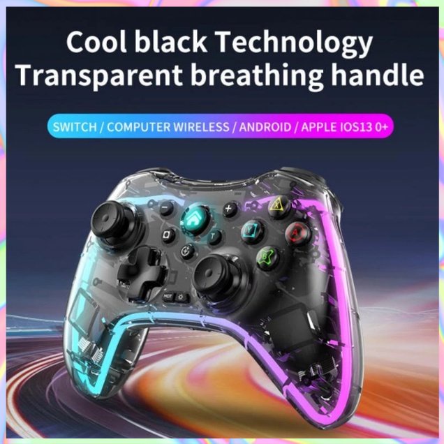 Tay Cầm Chơi Game Không Dây LED RGB Trong Suốt Bluetooth 2.4G Dành Cho Máy Tính/Laptop/Điện Thoại