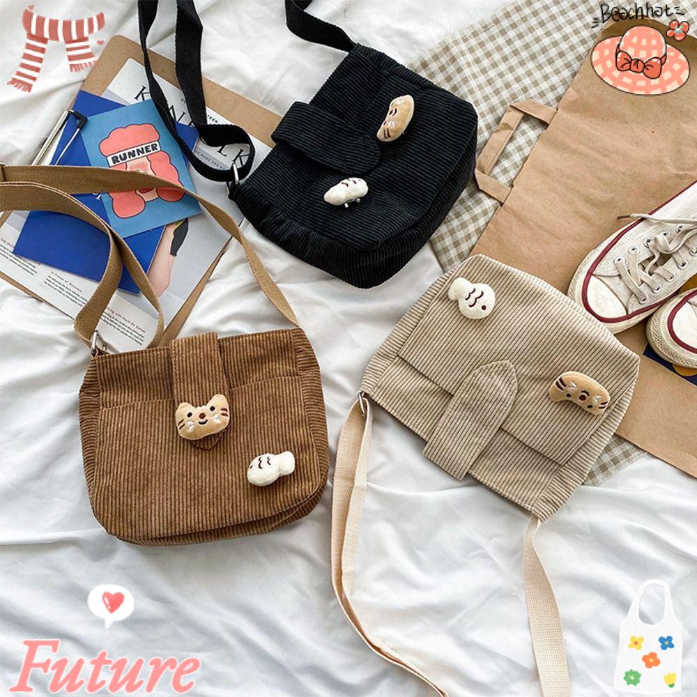 FUTURE Túi Đeo Vai Vải Nhung Họa Tiết Hoạt Hình Dễ Thương Thời Trang Thu Đông