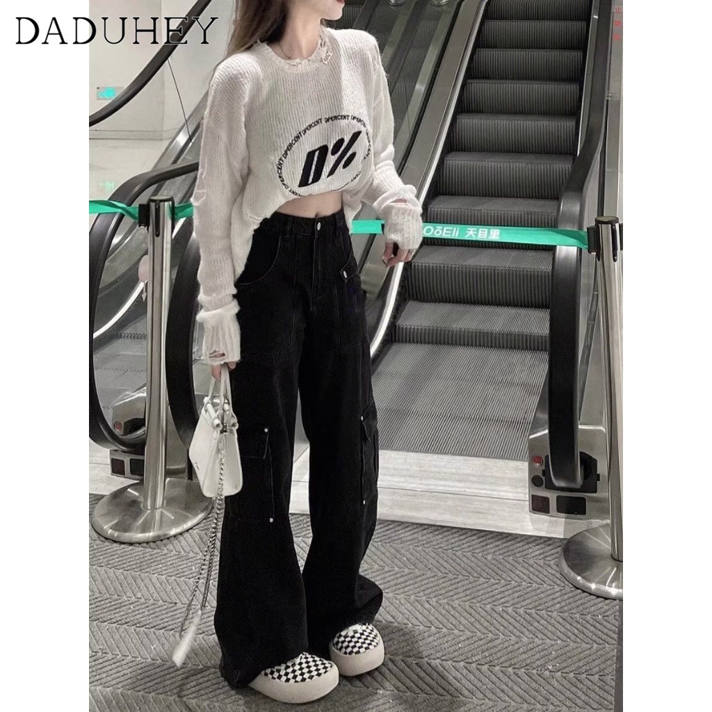 Quần jean dài DADUHEY size lớn ống rộng cạp cao nhiều túi thời trang cao cấp đường phố kiểu Mỹ
