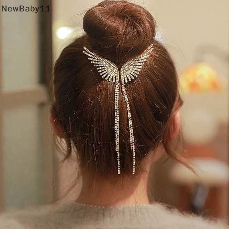 Kẹp Tóc Hình Đôi Cánh Thiên Thần Đính Đá Ngọc Trai Phối Tua Rua Xinh Xắn Cho Bé Gái