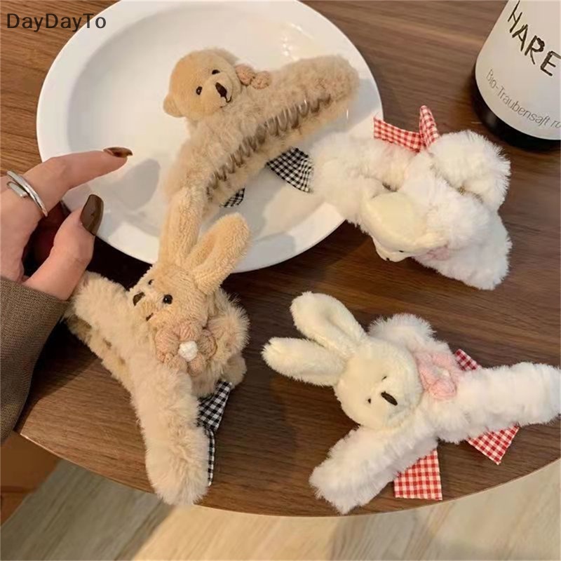 Kẹp Tóc Hình Thỏ / Gấu Hoạt Hình Bằng Lông Nhung Phong Cách Hàn Quốc Cho Nữ