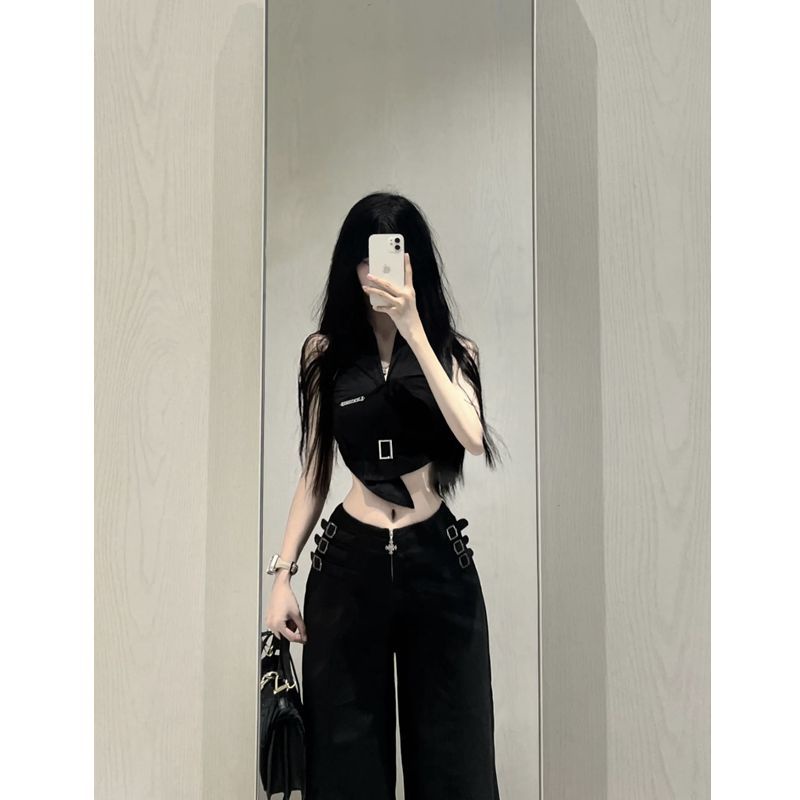 Set Áo Thun POLO Ngắn Tay Và Quần Short Lưng Cao Ống Rộng Thời Trang Mùa Hè Dành Cho Nữ