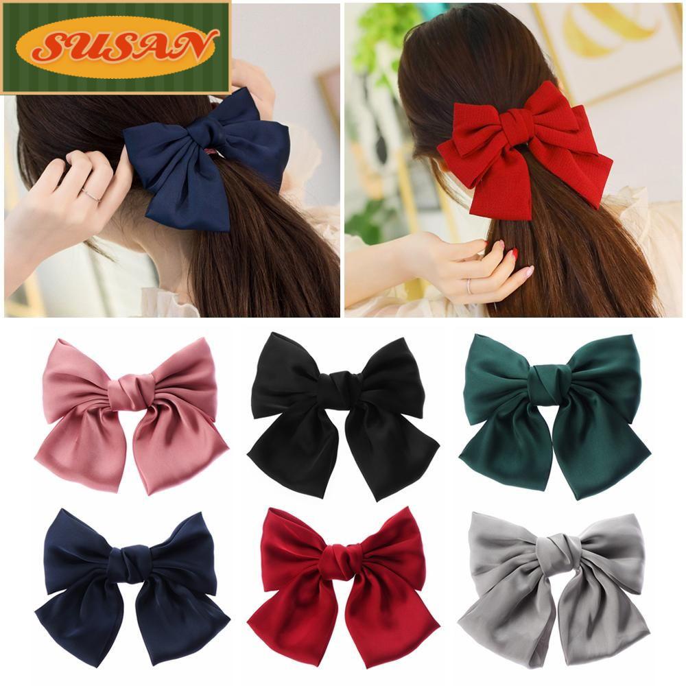 SUSANS Kẹp Tóc Hình Nơ Lớn Màu Sắc Trơn Dành Cho Nữ