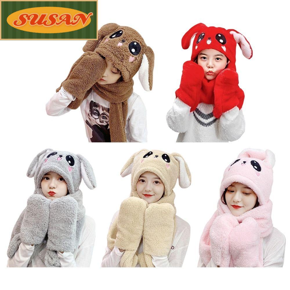 SUSANS Bộ Găng Tay Và Mũ Tai Thỏ Thời Trang Thu Đông Ấm Áp Cho Nữ