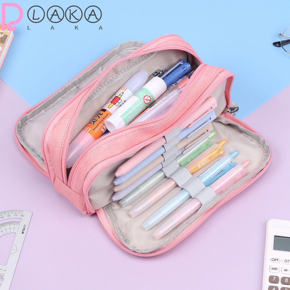 LAKAMIER Túi Đựng Bút Ba Ngăn Bằng Vải Bạt Có Khóa Kéo Sắp Xếp Gọn Gà