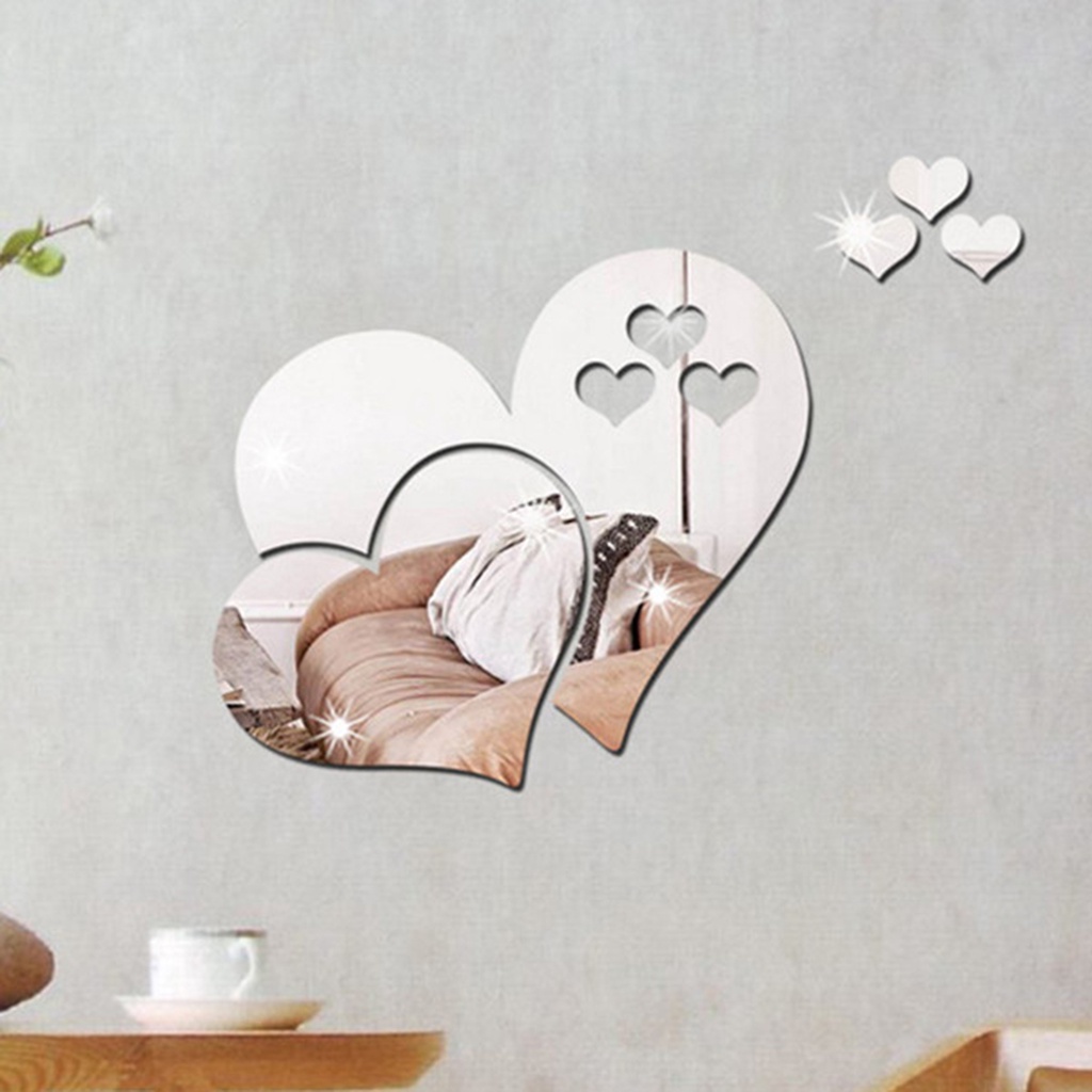 1 Bộ Gương Dán Tường Bằng Acrylic Hình Trái Tim Màu Sắc Trơn Có Thể Tháo Gỡ Trang Trí Nhà Cửa