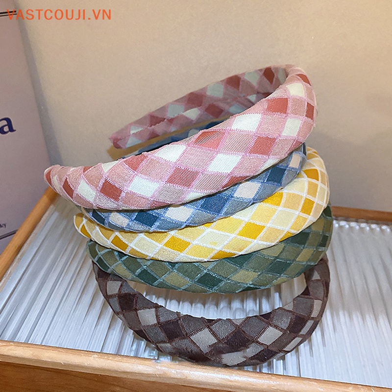 Băng Đô Cài Tóc Bằng Vải Kẻ Sọc Caro Thời Trang Dành Cho Nữ