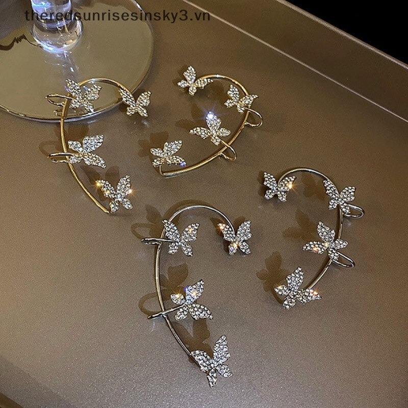Khuyên Kẹp Vành Tai Hình Bướm Đính Đá Zircon Lấp Lánh Thời Trang Dự Tiệc