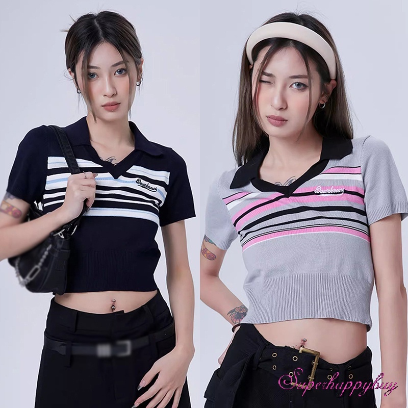 Áo Thun Nữ Tay Ngắn Họa Tiết Sọc Ngang Thời Trang