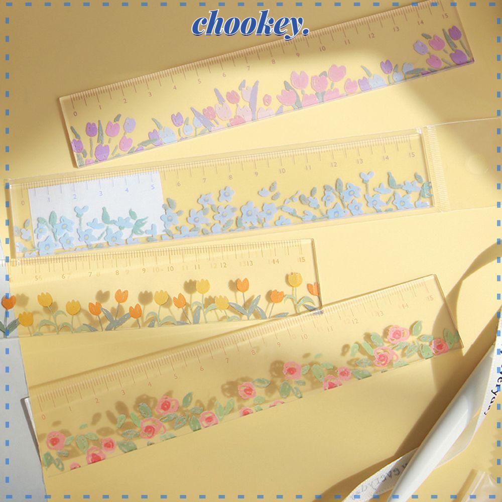CHOOKEY Thước Kẻ Bằng Acrylic Trong Suốt Hình Hoa Dễ Thương Sáng Tạo