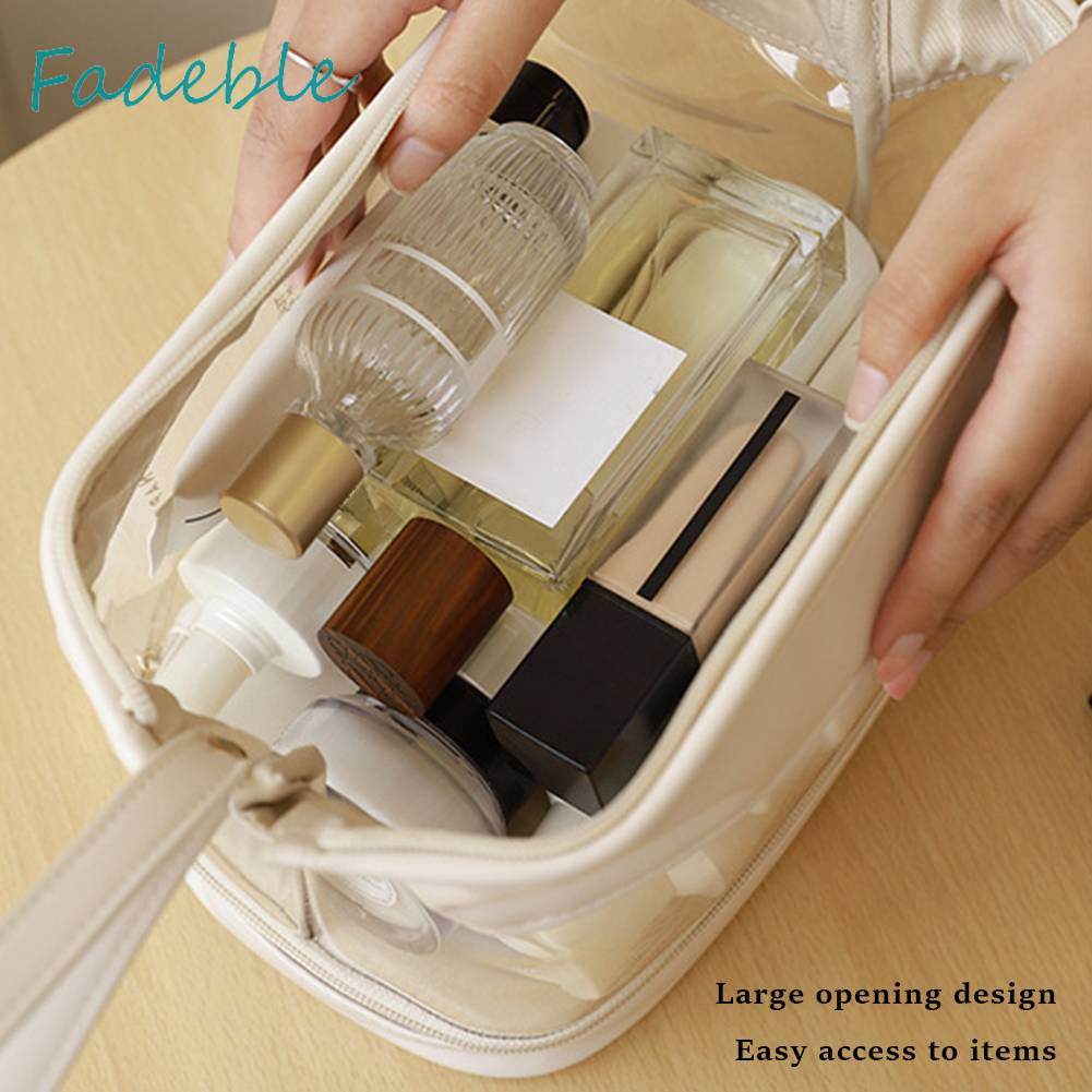 Túi Đựng Mỹ Phẩm Da PU Hai Lớp Đa Năng Có Khóa Kéo Cho Nữ