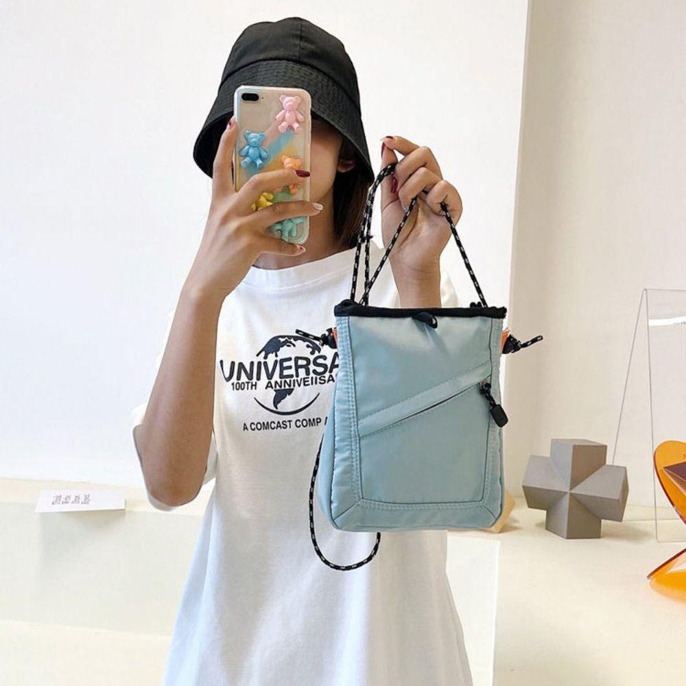 FALLFORBEAUTY Túi Đeo Chéo Đựng Điện Thoại Bằng Vải Bạt Nylon Hình Vuông Sức Chứa Lớn Có Thể Điều Chỉnh Dây Đeo Vai Phong Cách Hàn