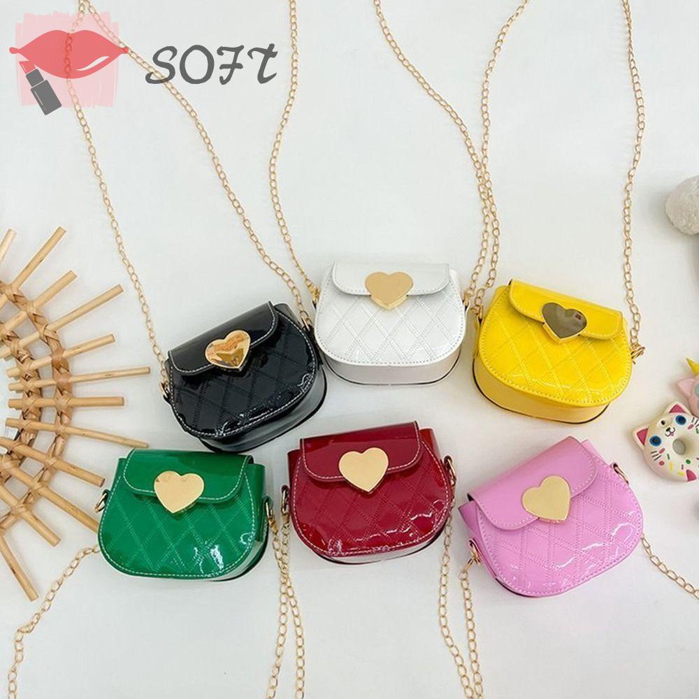 SOFTNESS Túi Đeo Chéo Vai Mini Bằng Da PU Hình Trái Tim Chống Nước Dành Cho Trẻ Em