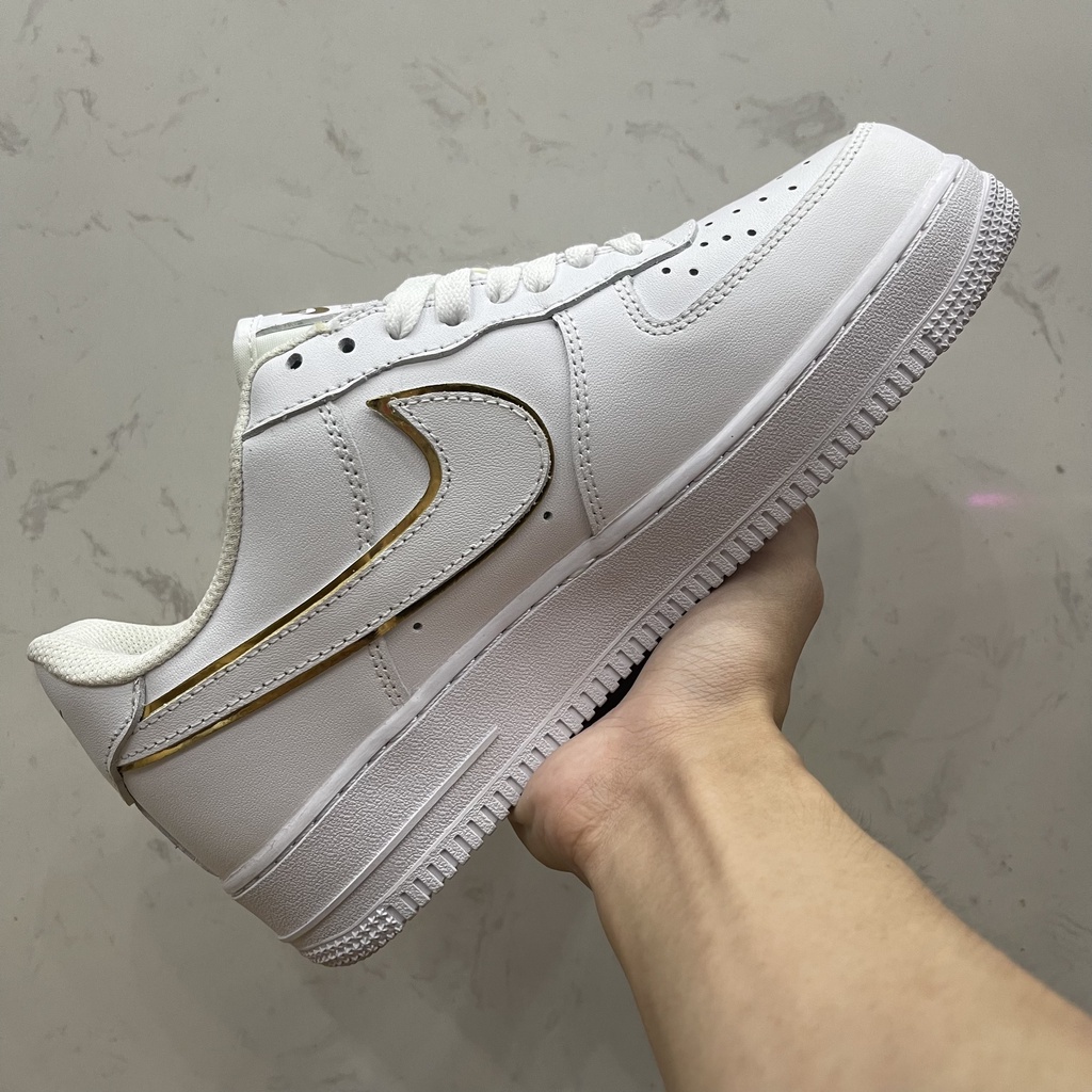 Giày AF1 07 Essential in White and Metallic Gold, AF1 Trắng Móc Vàng - Than.Shoes