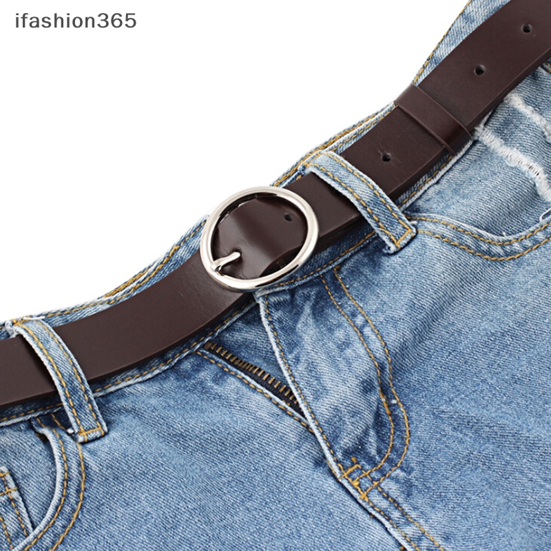 Thắt Lưng Da Màu Trơn Khóa Kim Loại Tròn Phong Cách Boho Cổ Điển Thời Trang ifashion365 Cho Nữ