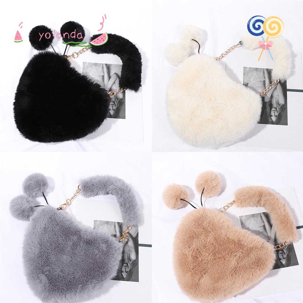 YOLA Túi Đeo Chéo Hình Trái Tim Lông Xù Đáng Yêu Cho Nữ