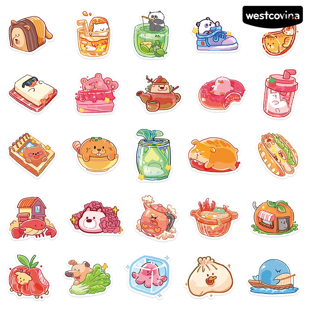 [WSTN]✎Set 50 Miếng Dán PVC Chống Nước Tự Dính Họa Tiết Hoạt Hình Dễ Thương Trang Trí Vali Ván Trượt Laptop