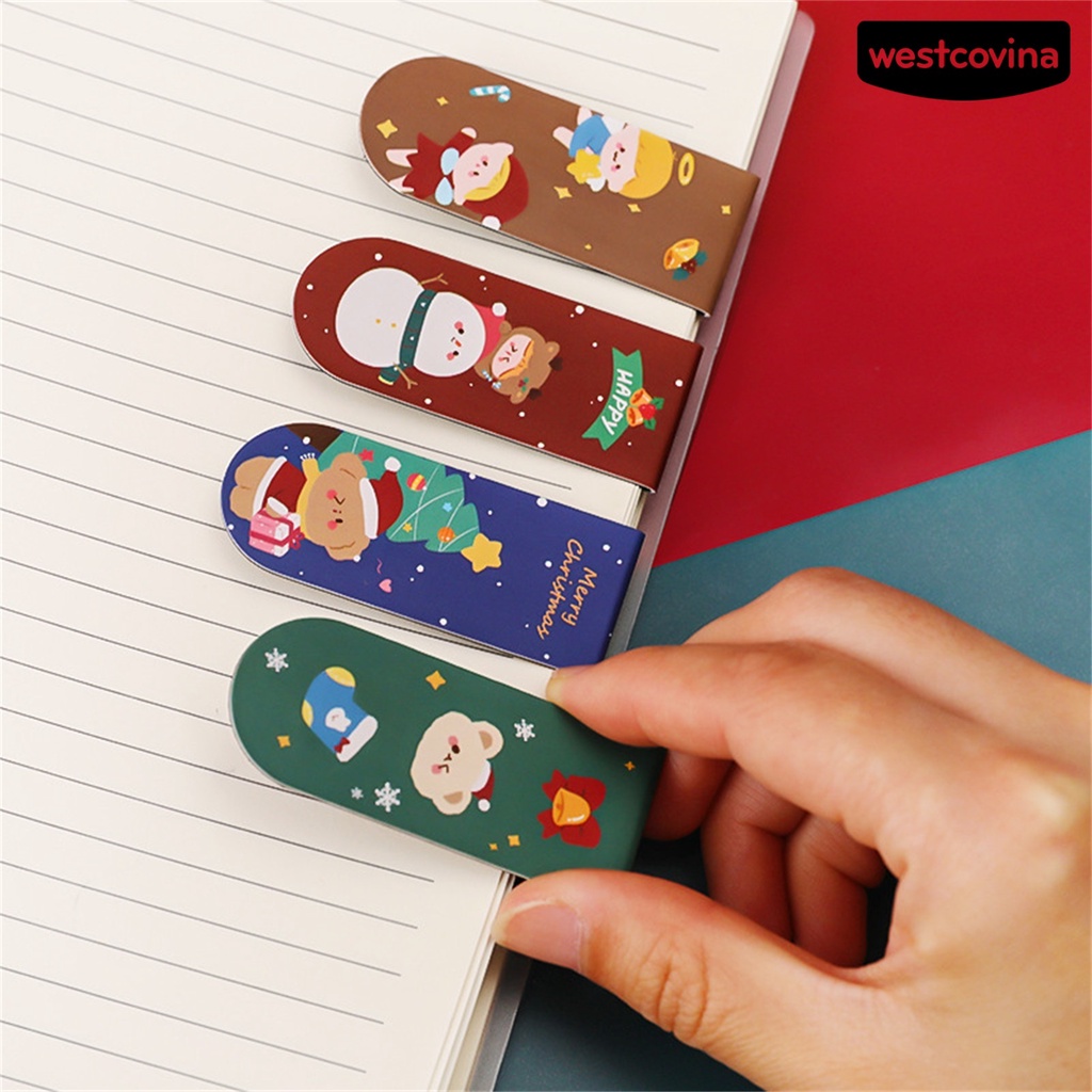 [WSTN]✎Bộ 2 Kẹp Đánh Dấu Trang Sách Hai Mặt Bằng Giấy Họa Tiết Giáng Sinh Hoạt Hình Sáng Tạo
