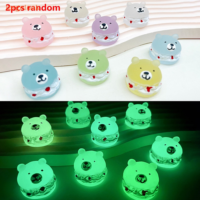 Set 2 Mô Hình Gấu Bánh Kem Dạ Quang Mini Bằng Nhựa Resin Trang Trí Tiểu Cảnh / Nhà Cửa / Sân Vườn